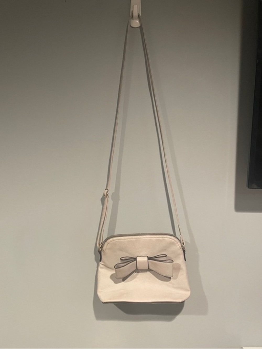 Cross Body Purse Beige Bow Adjustable Strap
